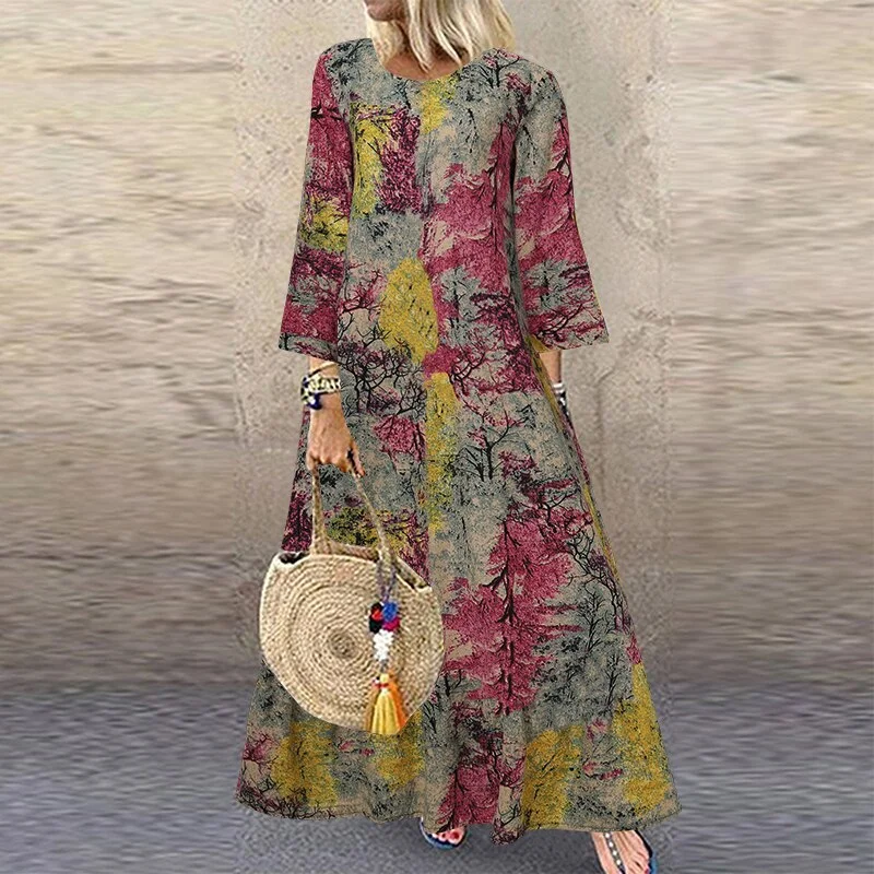 2022 Spring Check Sundress ZANZEA Casual Long Sleeve Dress Women Vintage Plaid Party Long Maxi Vestidos Female Robe  7