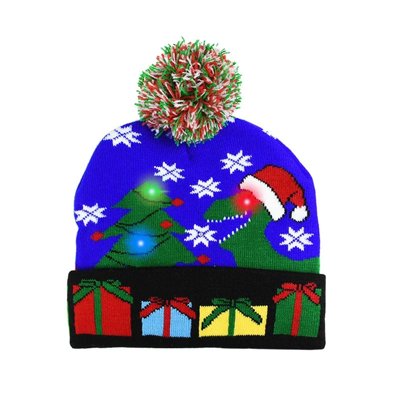 LED Christmas Hats Sweater Knitted Beanie Santa Light Up Winter Hat Cap Kids Gift Xmas 2022 New Year Christmas Party Decorations