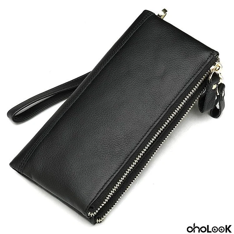 Men's Double Zipper Clutch Soft Leather Business Casual Wallet