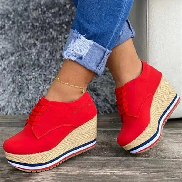 Bonnieshoes Lace Up Wedge Platform Ankle Sneakers