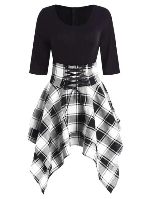 Gothic Half Sleeves Irregular Plaid Dress SP13861