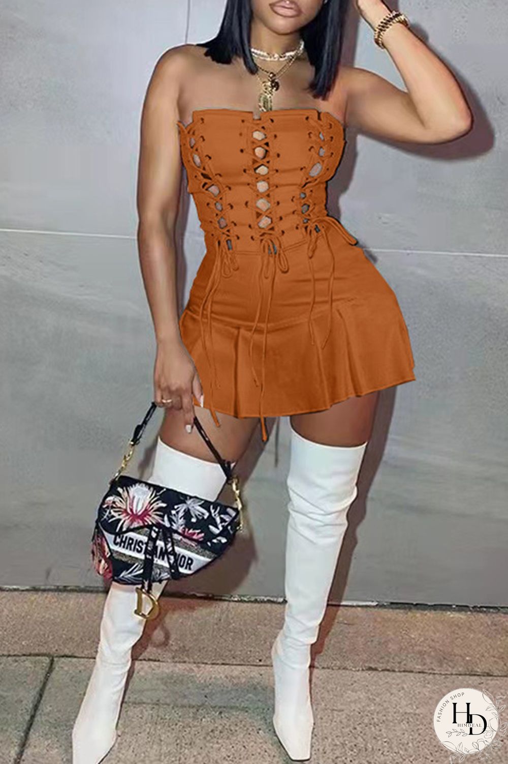 White Fashion Sexy Solid Backless Strap Design Strapless Sleeveless Dress Dresses