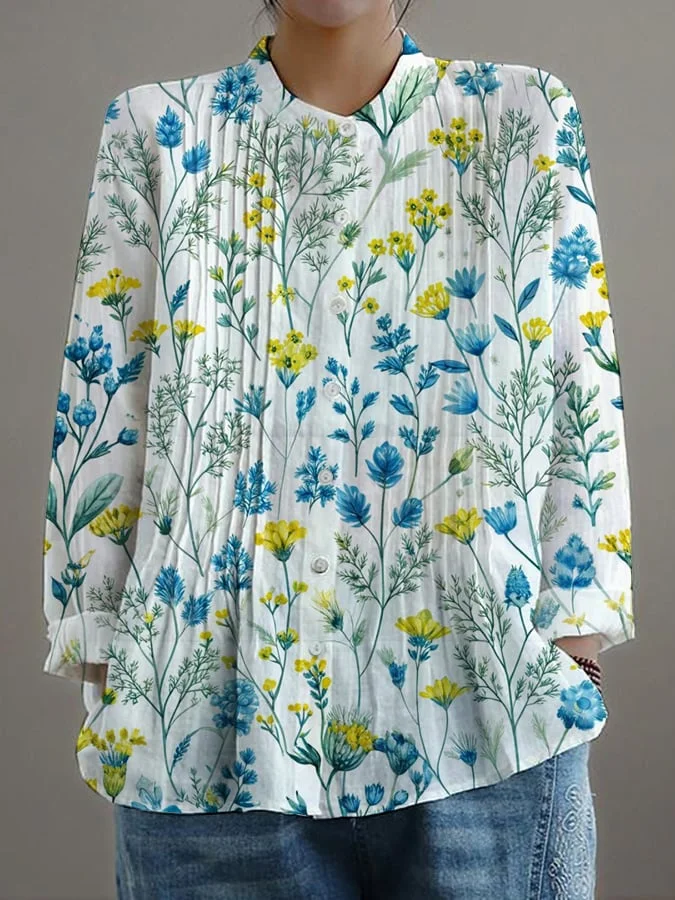 Women's Casual Loose Floral Cotton And Linen Shirt 