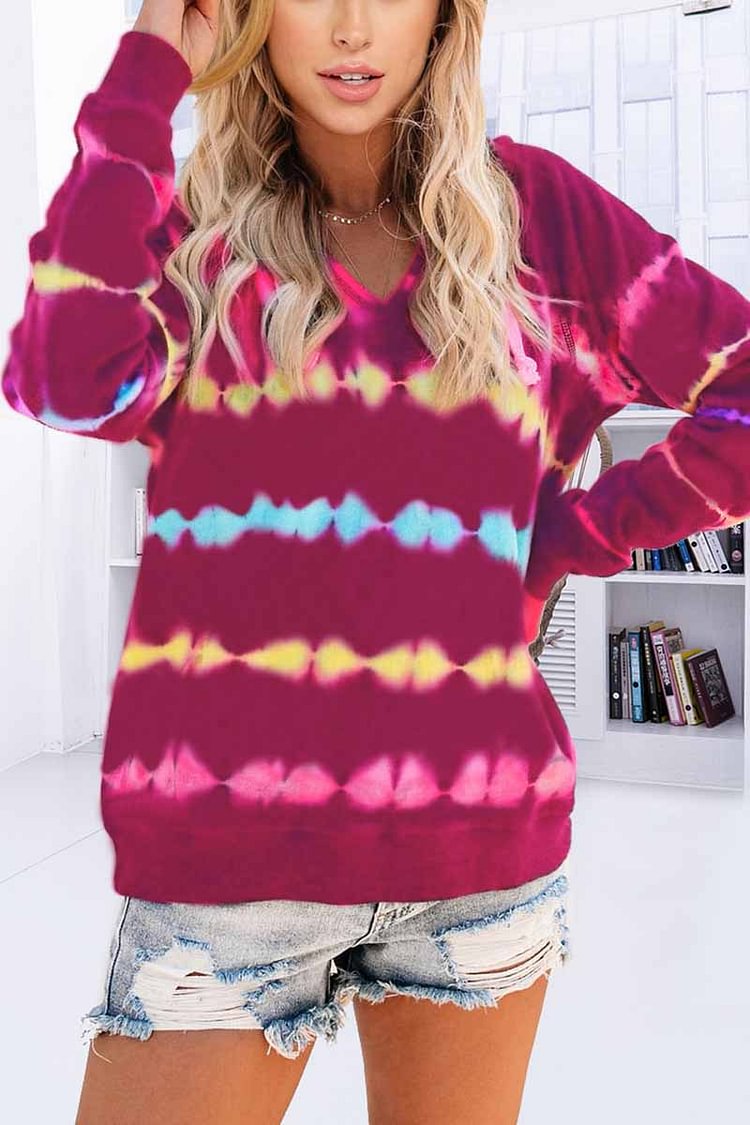 Color Striped Print Casual Hoodie