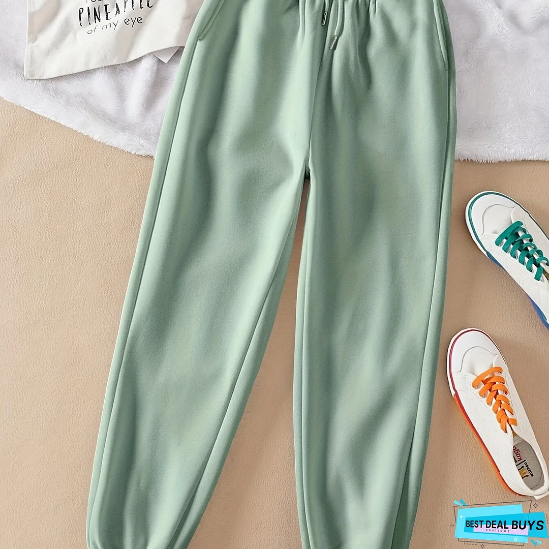 Solid Drawstring Jogger Sweatpants, Casual Slant Pocket Pants, Women's Clothing