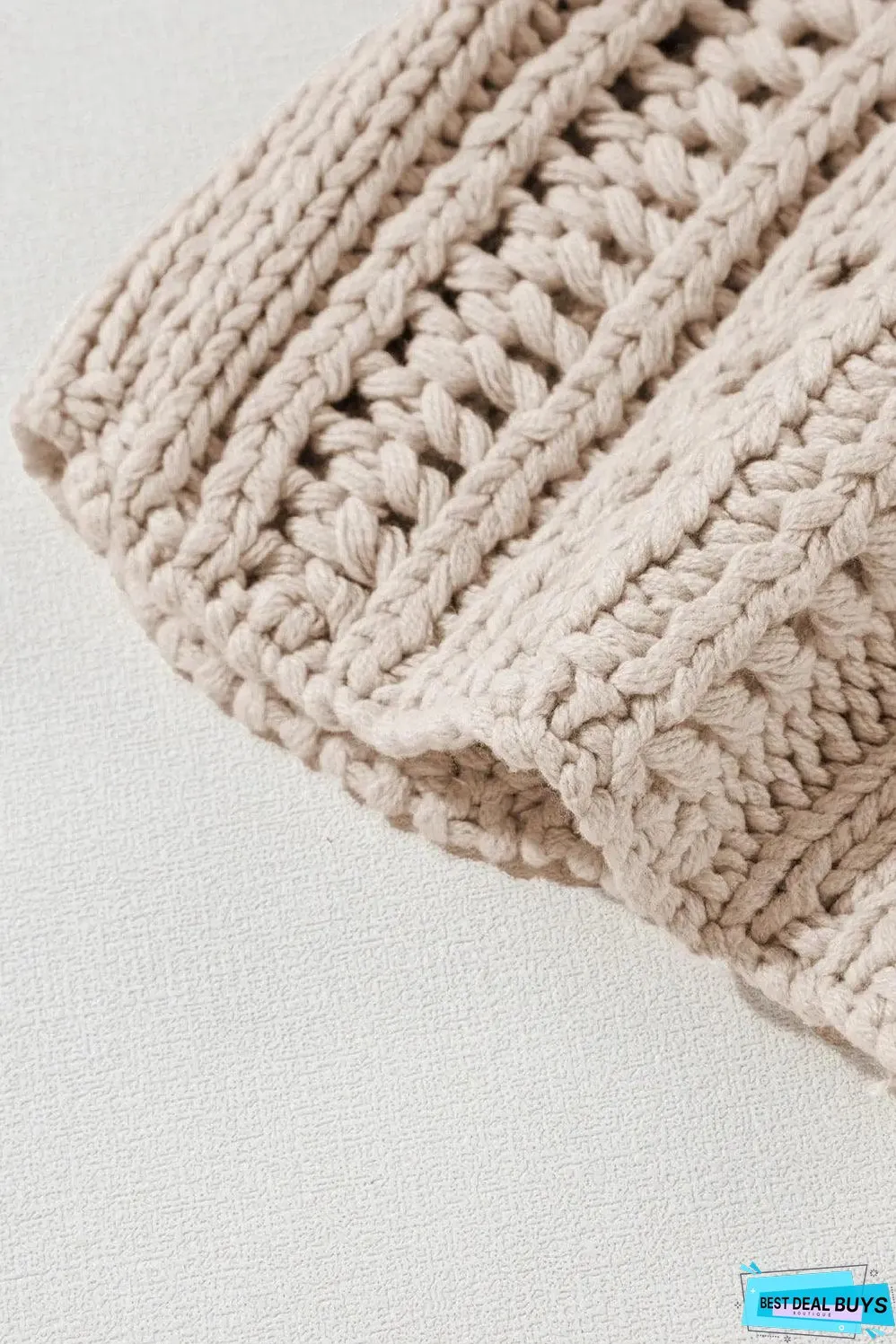 Smoke Gray Hollow-out Cable Knit Cropped Sweater