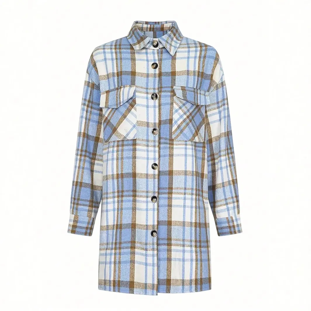 Women Oversized Plaid Shirt Jacket