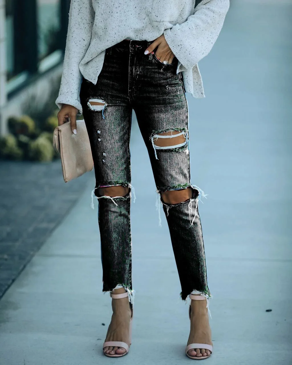 Slim fit ripped jeans trousers