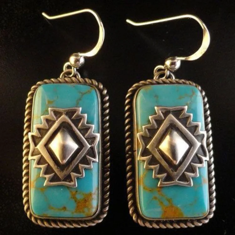 UsmallLifes King Personality Women Exquisite Ethnic Earrings Turquoise Geometric Retro Eardrop ELCNEPAL