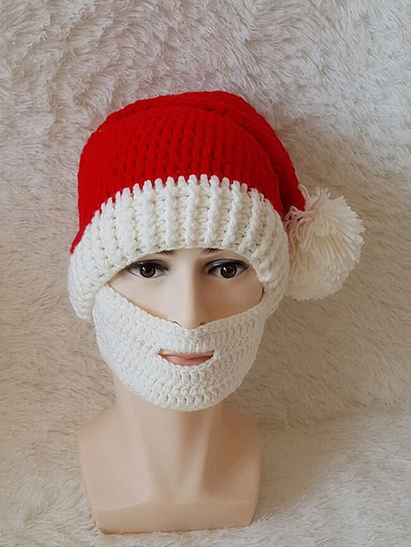 Knitted Christmas Hat Santa Claus Hat With Beard-elleschic