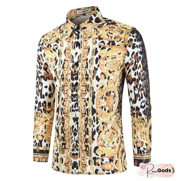 Men Print Black Shirt Luxury Casual High Quality Business Formal Slim Men's Dress Shirts