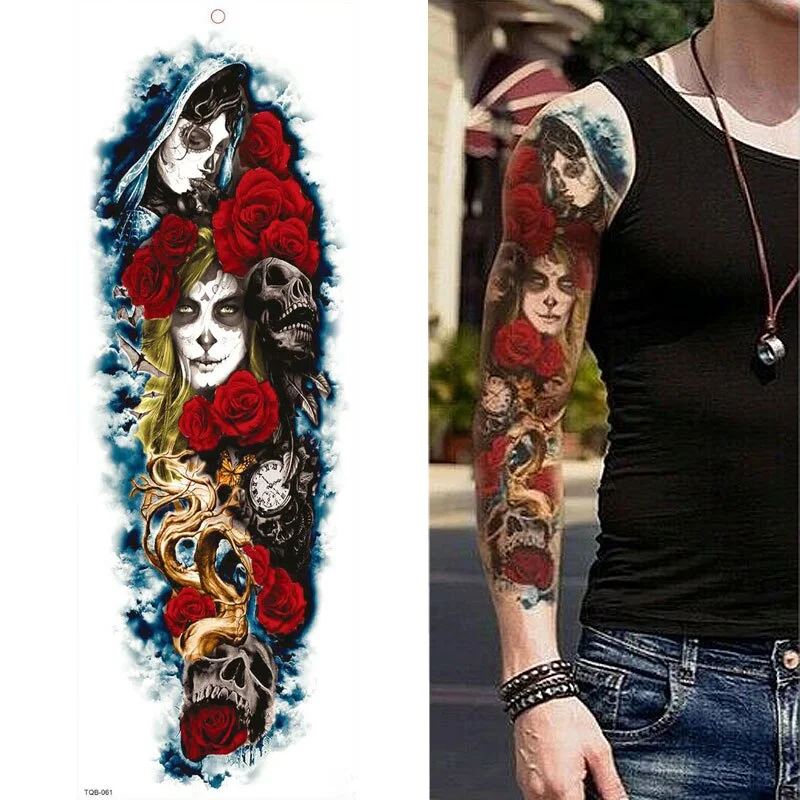 1 Sheets Full Arm Leg Extra Large Temporary Tattoos, Body Art For Men And Women - Wolf,Tiger,Bear,Warrior,Tribal Symbol