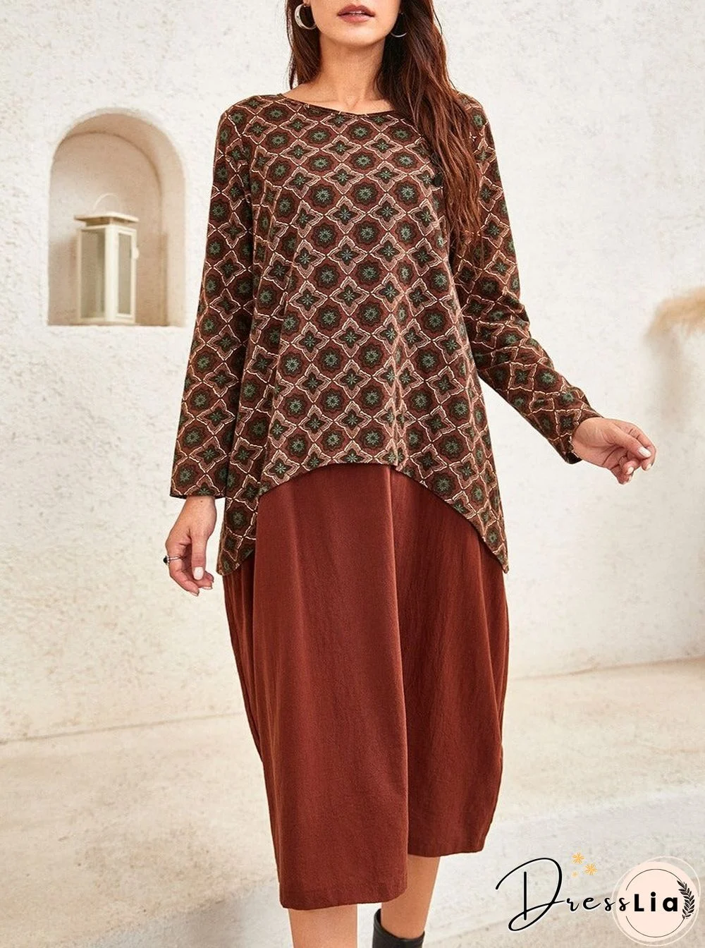 Ladies Ethnic Pattern Stitching Dress