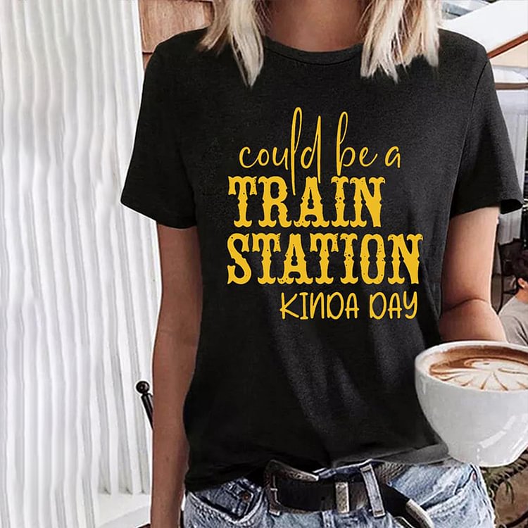 BrosWear Could Be A Train Station Kinda Day Casual Print T-Shirt