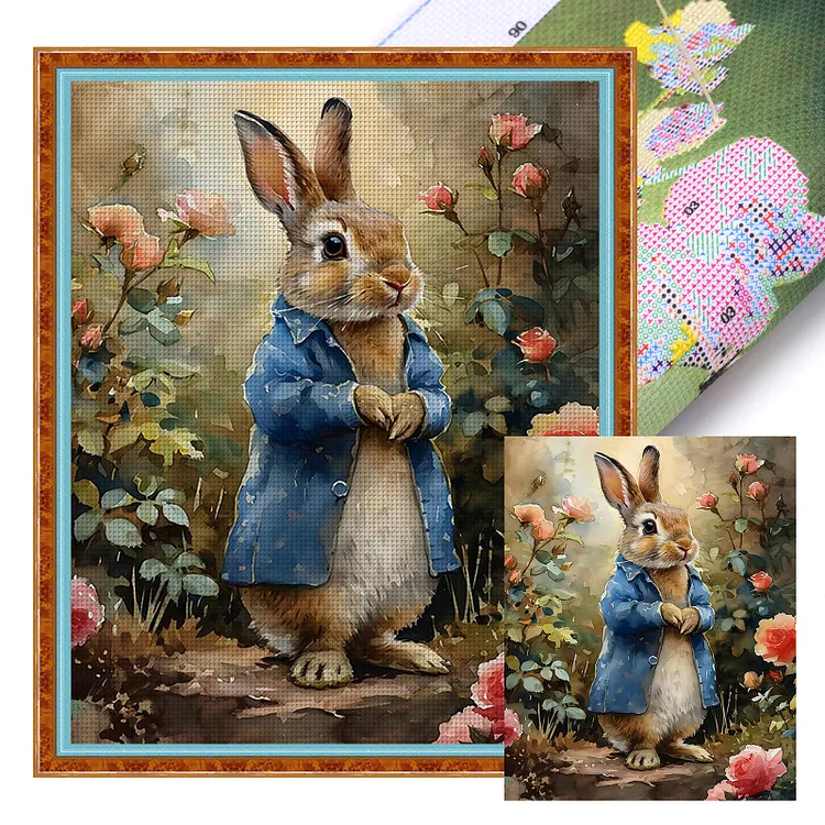 【Huacan Brand】Rose Bunny 40*50cm 18CT Stamped Canvas Cross Stitch gbfke