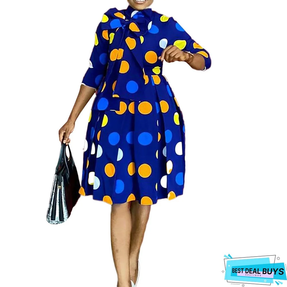 Women's Fashion Polka Dot Print Dress with High Waist and Fluffy Skirt