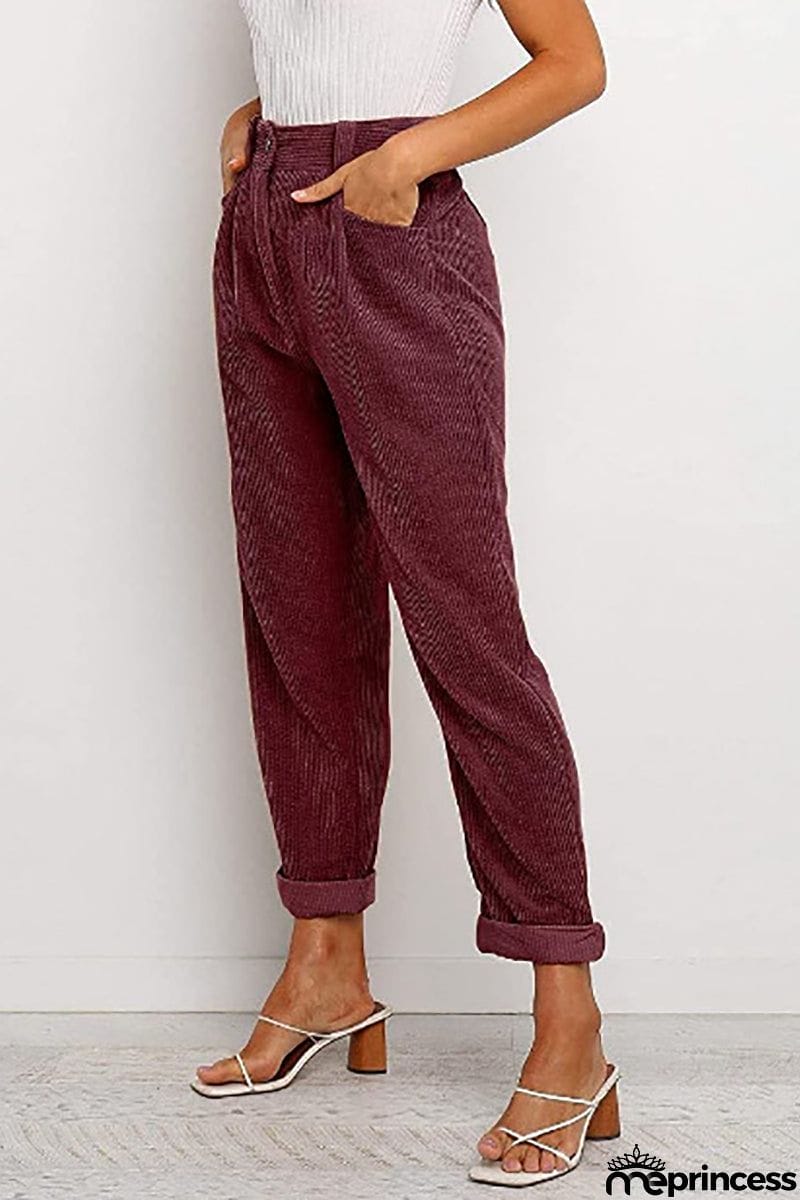 High Waisted Baggy Corduroy Pant