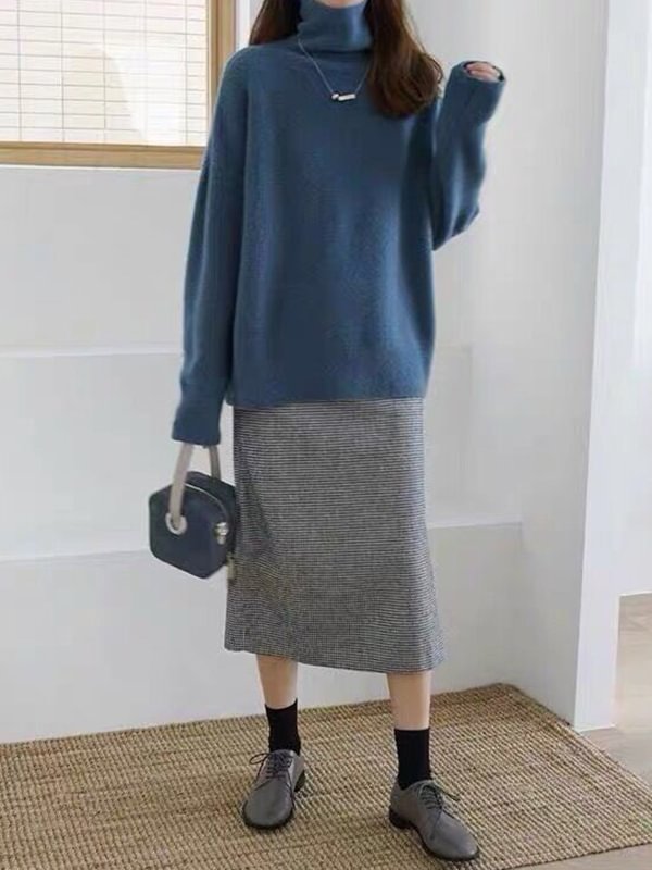 Casual Loose Long Sleeves Solid Color Lapel Collar Sweater Tops