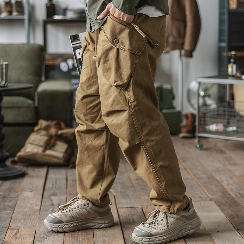 American Style Loose Large Pocket Tooling Washed Old Trousers