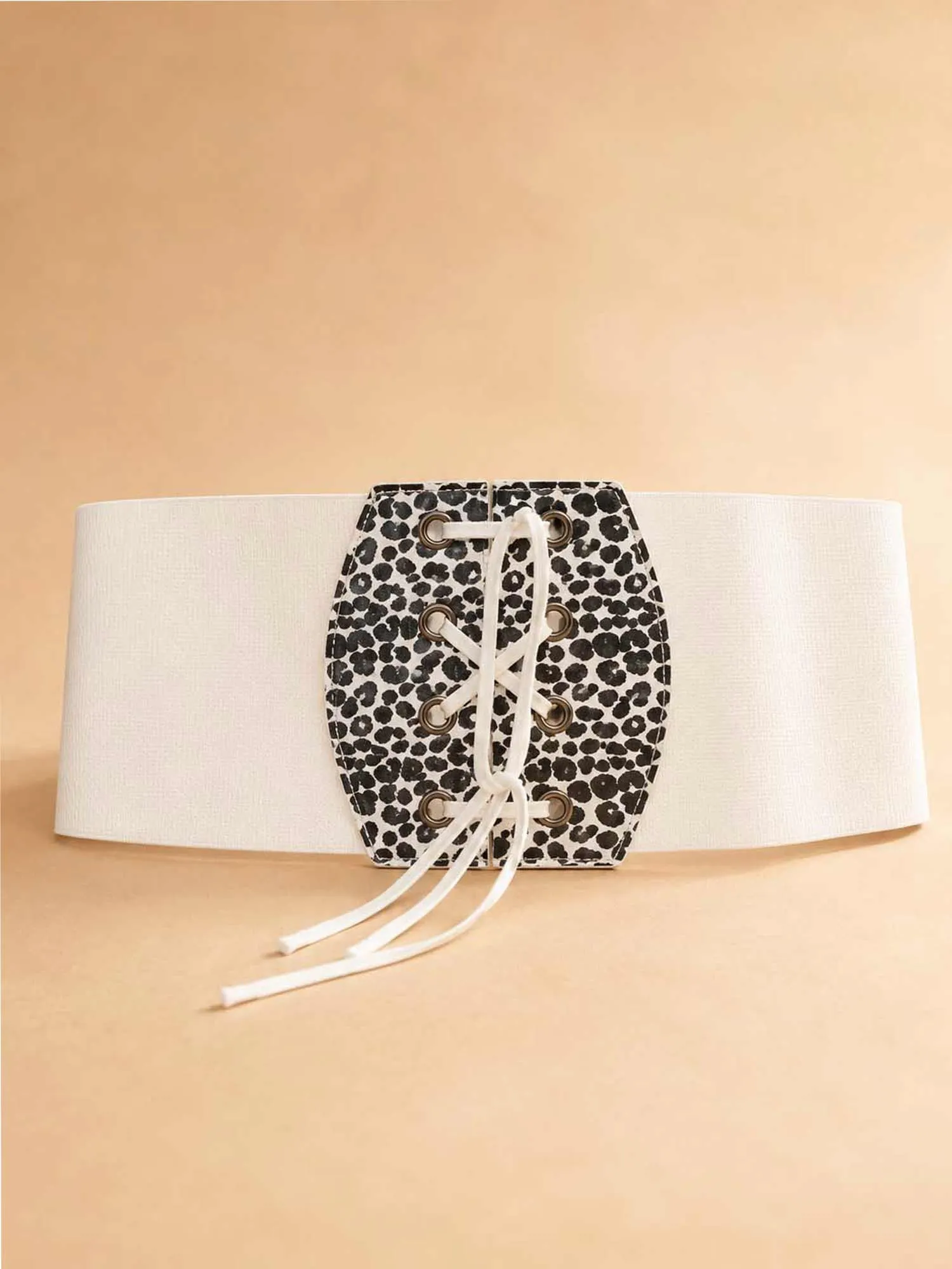 Vintage Patina Cheetah-Print Panel Lace-Up Women's Elastic Belt