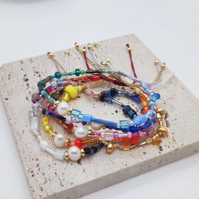 Minimalist Classic Style Round Freshwater Pearl Seed Bead Beaded Plating 18k Gold Plated Women's Bracelets