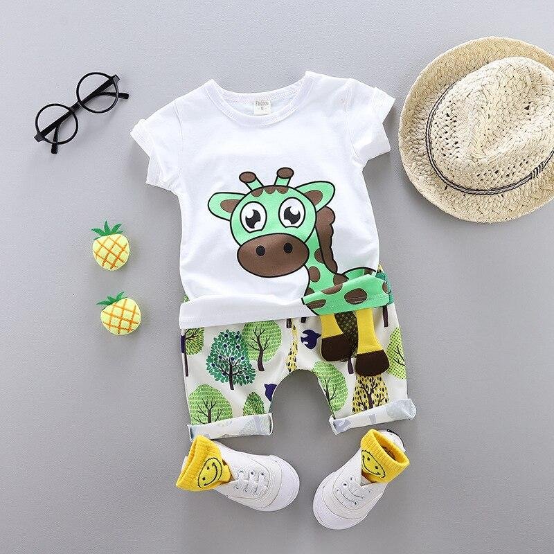 Summer Kids Clothing for Boys Girls Short Sleeve Set Fashion Children Giraffe Outfits Cotton T-Shirt + Printed Shorts Cute Kits