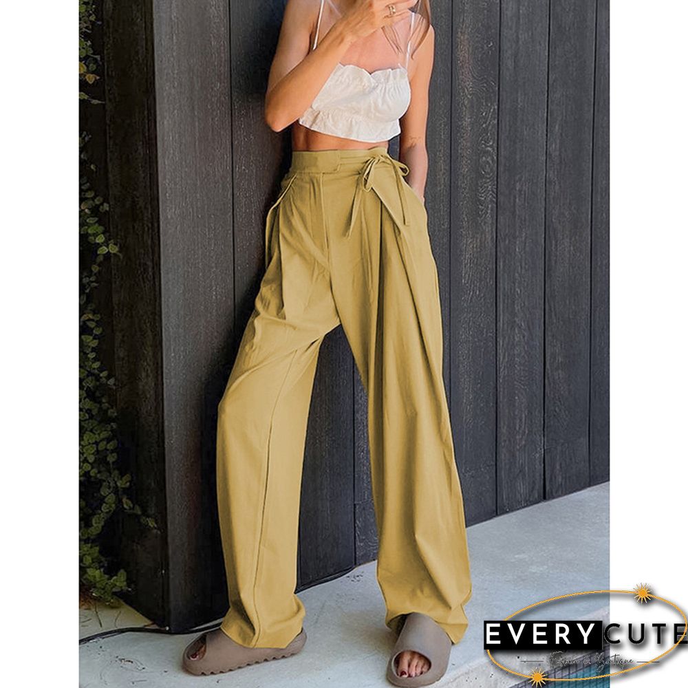 Khaki High Waist Pocket Wide Leg Pants