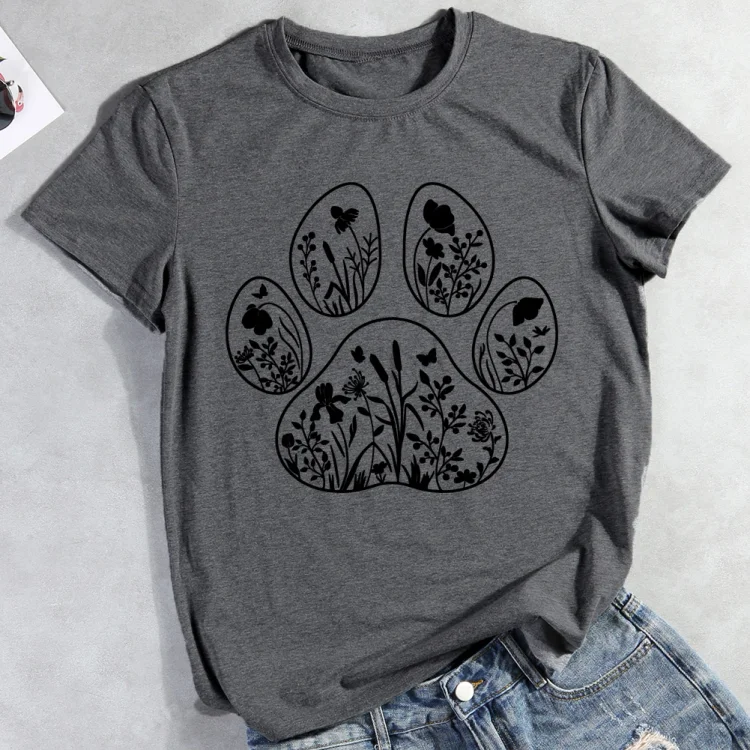 Floral dog paw Pet Animal Lover T-shirt Tee -012247-CB