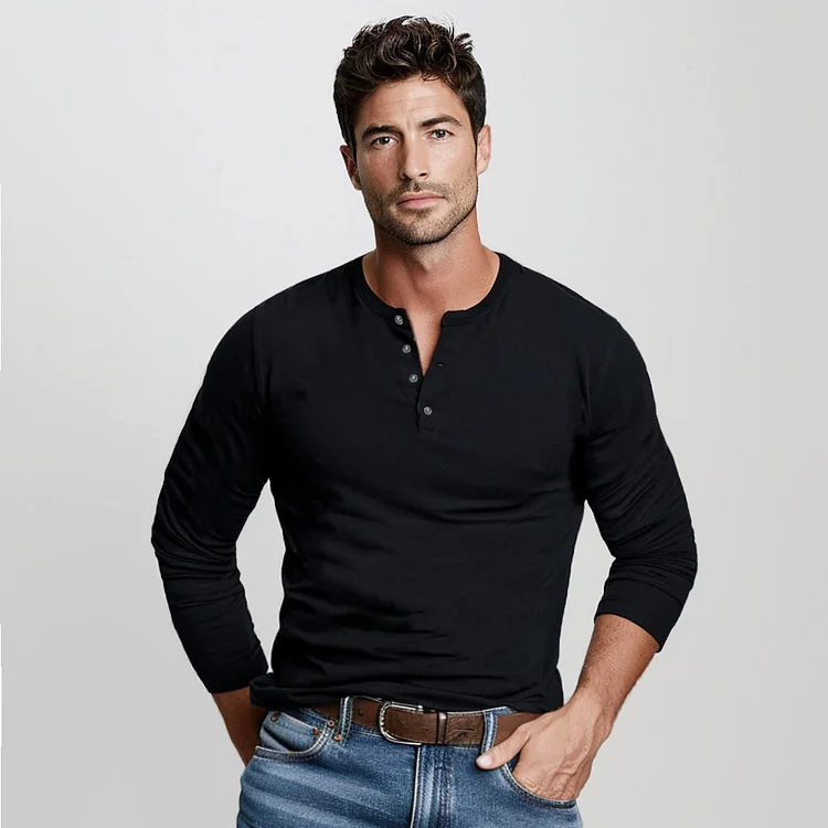 100% Cotton Henley Collar Long Sleeves T-Shirt QueenFunky