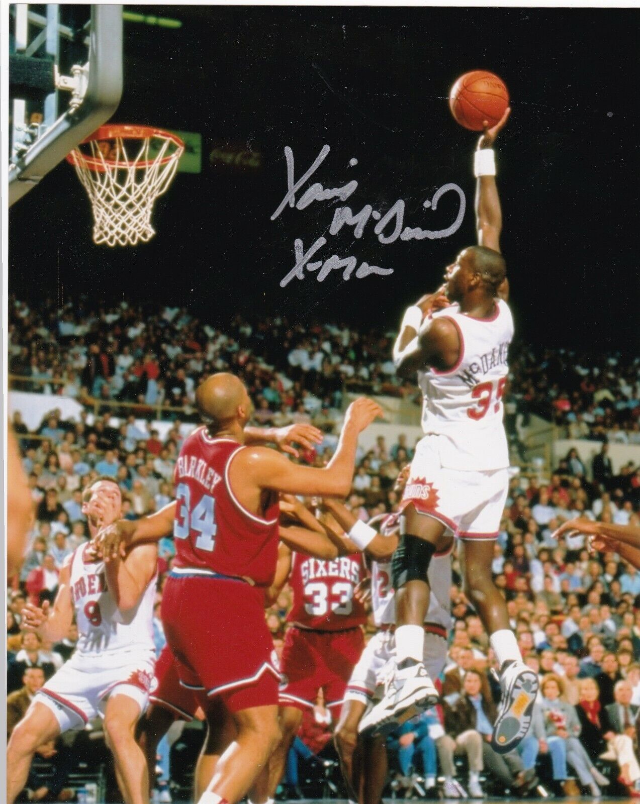 XAVIER MCDANIEL NEW YORK KNICKS ACTION SIGNED 8x10