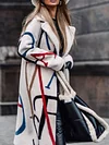 Simple Letter Print Lapel Collar Buttoned Loose Long Sleeve Long Woolen Outerwear