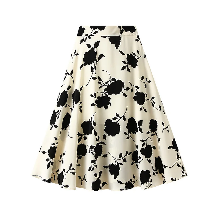 Flaxmaker White Rose Floral Printed Skirt
