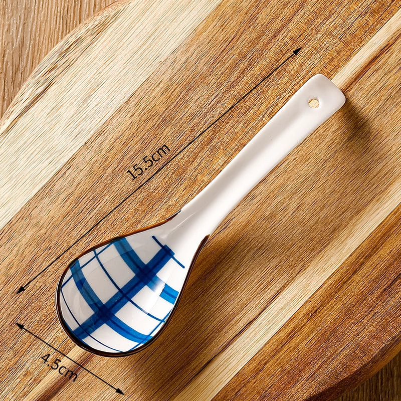 Japanese-style Small Spoon Ceramic Spoon Household Blue And White Porcelain Soup Spoon Creative Cute Pattern Spoon