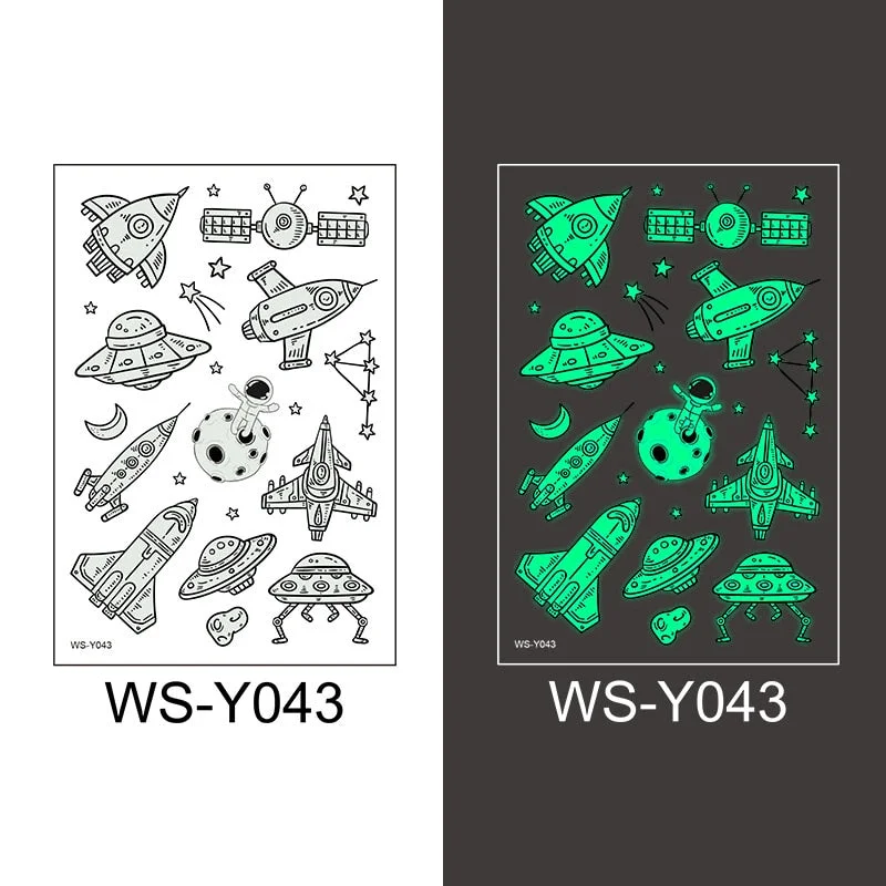 Luminous Tattoo Stickers Kid Temporary Waterproof Universe Space Fake Tattoos Glow Face Arm Leg for Children Body Art Sticker