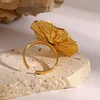 Large Lotus Leaf Pearl Golden Open Ring