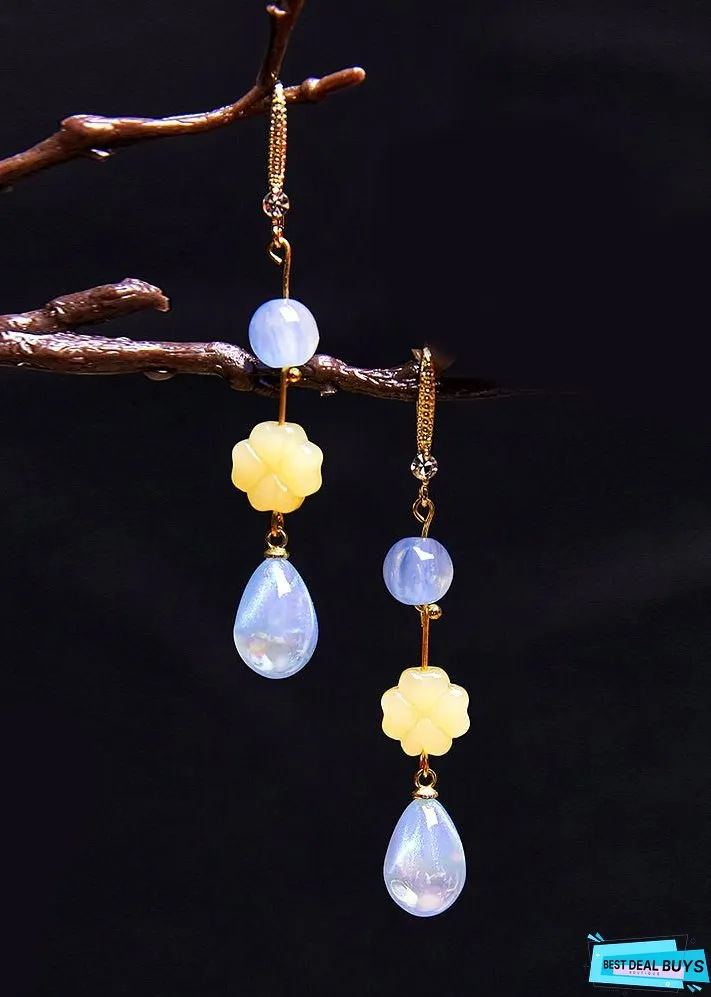 Stylish Lake Blue Water Droplet Acrylic Drop Earrings