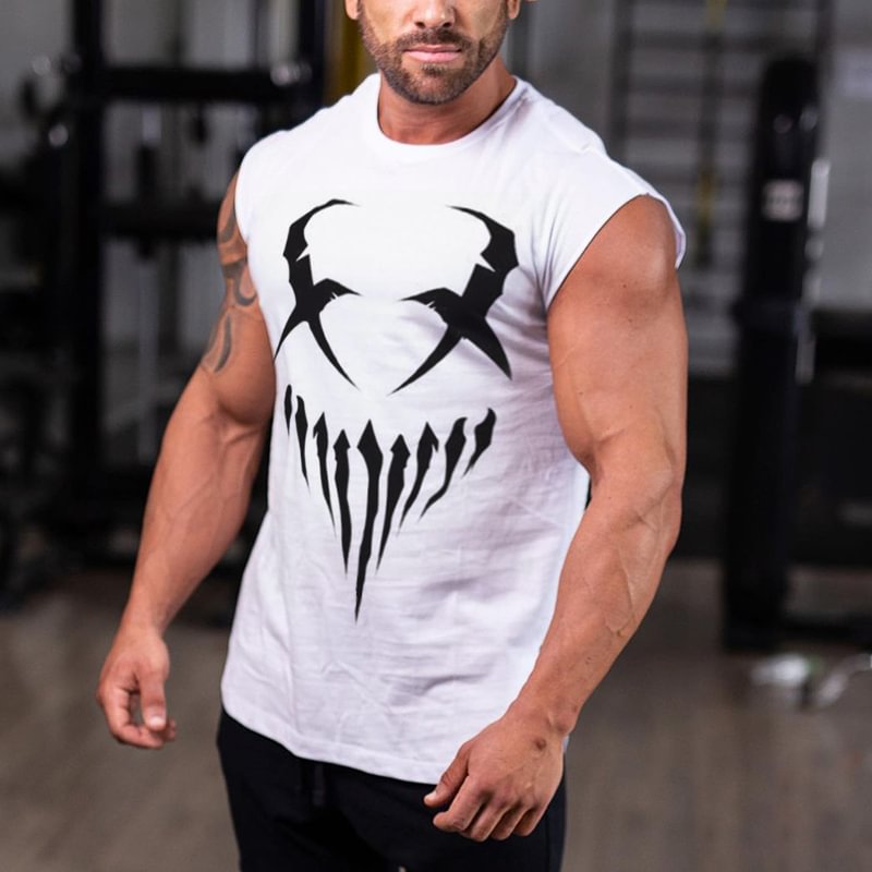 Men's Smiley Print Sleeveless T-Shirt、、URBENIE