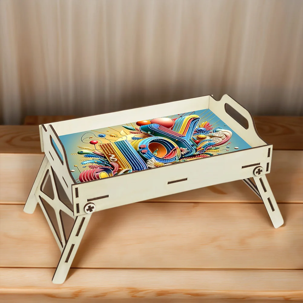 DIY Diamond Painted Dining Plate with Handle Wooden Food Tray Home Decor Gift