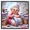 Happy Old Lady Doing Sewing-11CT Stamped Cross Stitch 45*45cm/17.72*17.72in