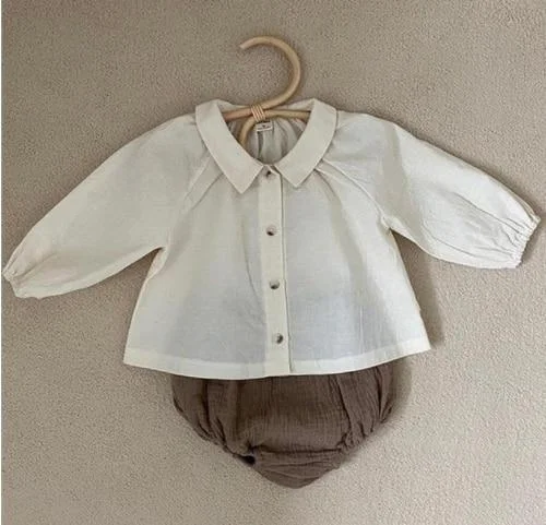 Baby Floral Suit 2021 Spring New Baby Girls Clothing Set Baby Blouse and Shorts 2 Pcs Peter Pan Collar Baby Blouse