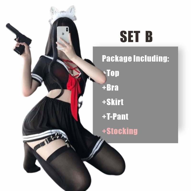OJBK Anime Cosplay Costume Student Black Uniform School Girl Ladies Erotic Dress For Women Soft Fabric Lace Miniskirt Outfit New