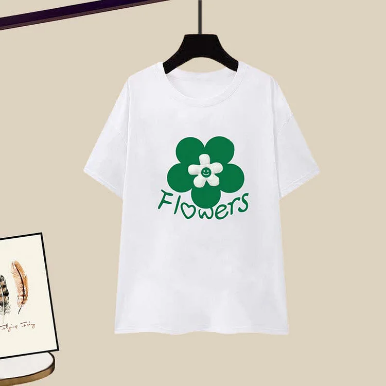 Flowers Letter Print T-Shirt Casual Pants Two Pieces Set - Modakawa modakawa