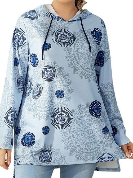 Women's Long Sleeve Floral Printed Hooded Top