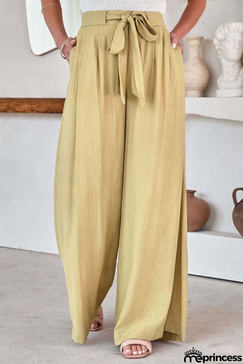 Casual Solid Pocket Frenulum Loose High Waist Wide Leg Solid Color Bottoms