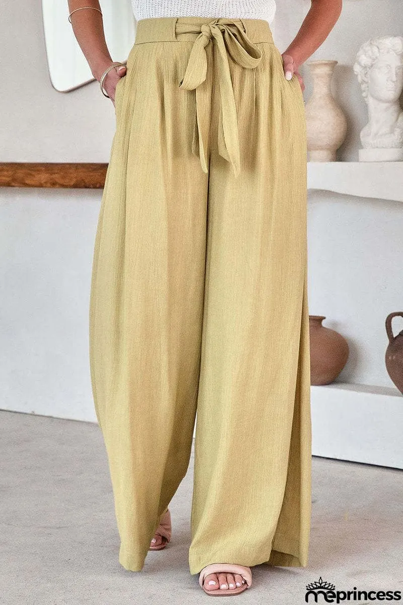 Casual Solid Pocket Frenulum Loose High Waist Wide Leg Solid Color Bottoms