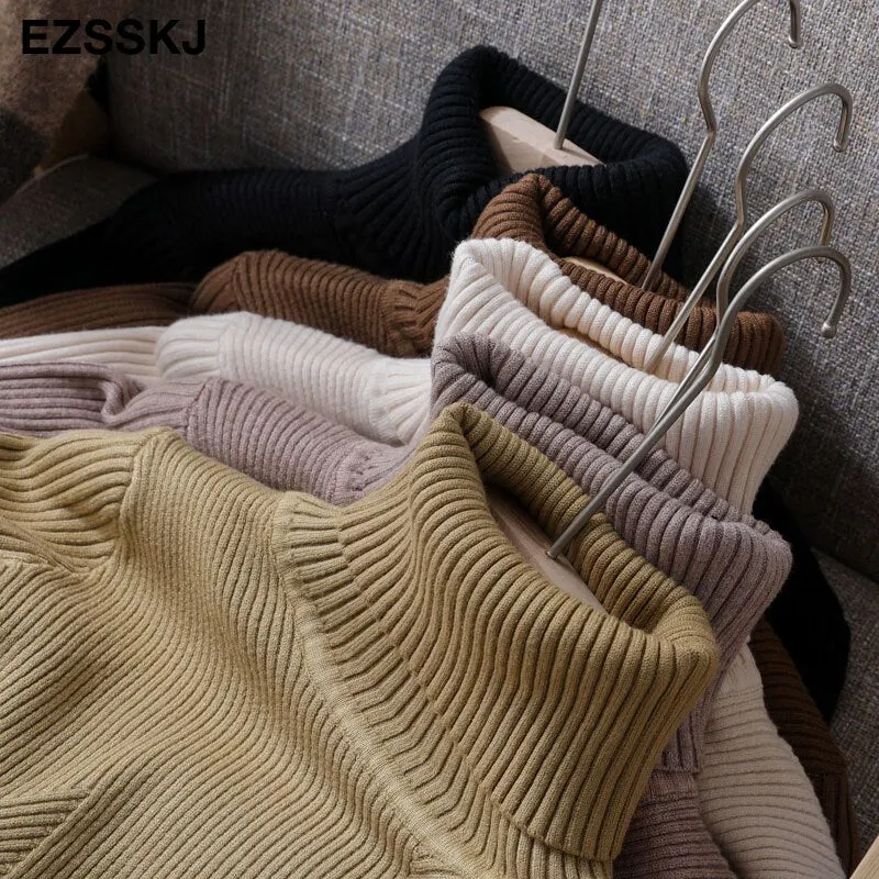 2021 thick Knitted Women high neck Sweater Pullovers Turtleneck Autumn Winter Basic Women Sweaters Slim khaki jacket Pullovers