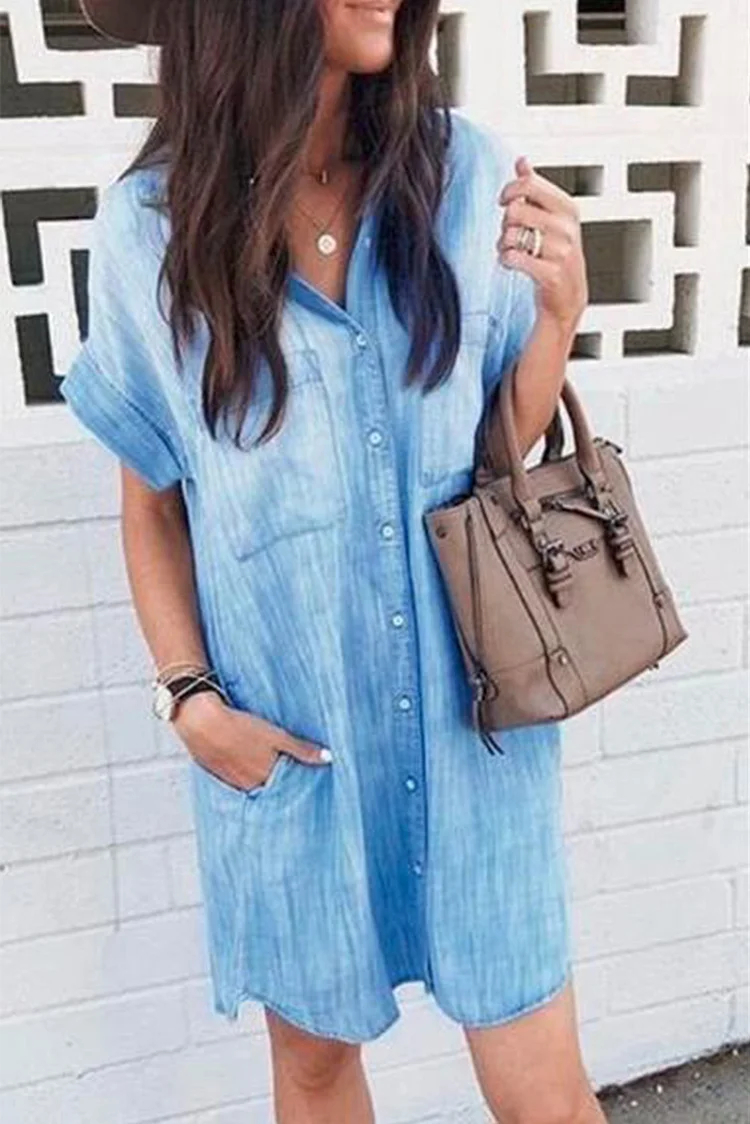 BestDealFriday Blue Denim Shirt Dress P1482405