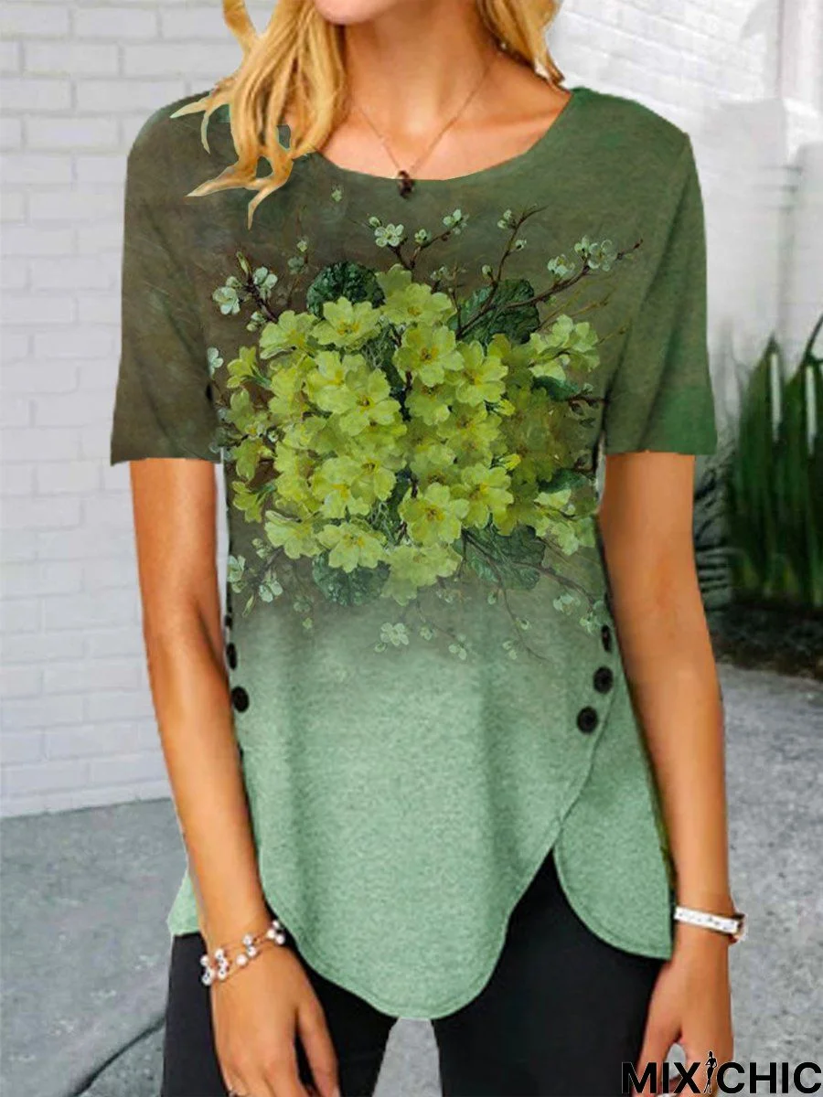 Floral Short Sleeve Statement Floral-Print T-shirt