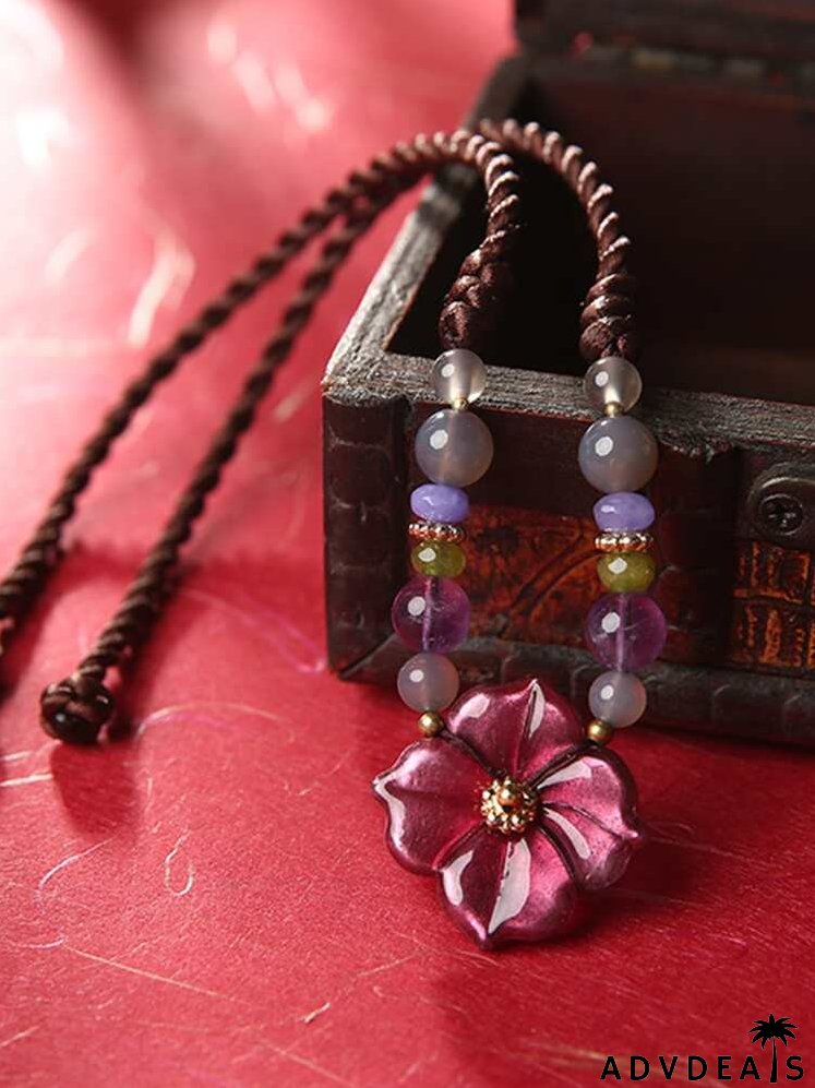Bead Decor Flower Charm Necklace