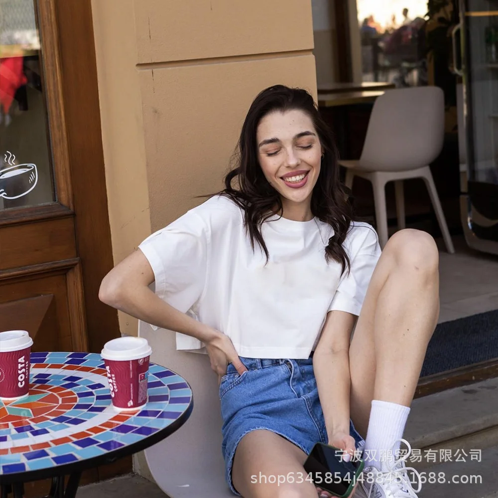 Athvotar Athvotar Spring Summer New Pure Color Short T-Shirt Women Hot Y2K Cotton Short-Sleeved Top Hot Babes